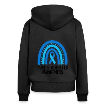 Diabetes-Bewusstsein Blaues Band Regenbogen T1D - Frauen Premium Bio Zip Hoodie - Schwarz - Hinten - Julia (174cm)
