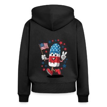Popsicle USA Drapeau américain Patriot Dessert glacé - Sweat à capuche zippé Premium bio Femme - noir - Dos - Julia (174cm)