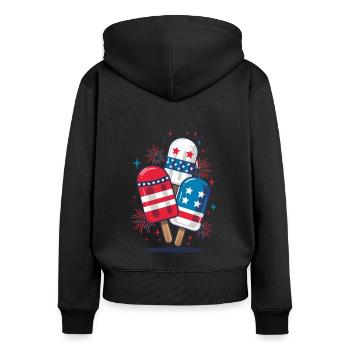 Eis am Stiel USA Lustiges 4. Juli Eis Sommer - Frauen Premium Bio Zip Hoodie - Schwarz - Hinten - Julia (174cm)