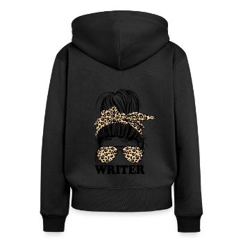 Funny Writer Messy Bun Cheetah Bandana Movie - Women's Premium Organic Zip Hoodie - black - Back - Julia (174cm)