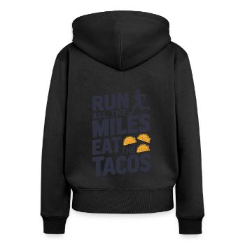 Courez tous les kilomètres Mangez tous les tacos Funny Runner - Sweat à capuche zippé Premium bio Femme - noir - Dos - Julia (174cm)