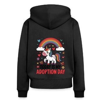 Heute ist mein Adoptionstag in einer Pflegefamilie - Frauen Premium Bio Zip Hoodie - Schwarz - Hinten - Julia (174cm)