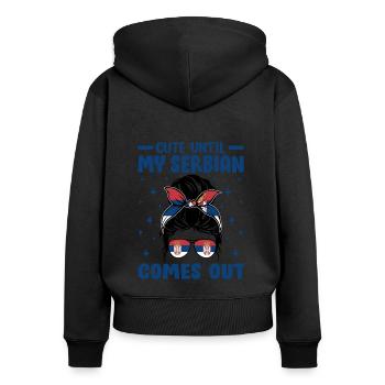 Niedlich, bis mein Serbisch herauskommt Unordentliches Brötchen Serbisch - Frauen Premium Bio Zip Hoodie - Schwarz - Hinten - Julia (174cm)