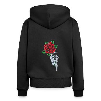 Rote Rose Skelett Hand Rose Blume Rote Rose Gothic - Frauen Premium Bio Zip Hoodie - Schwarz - Hinten - Julia (174cm)