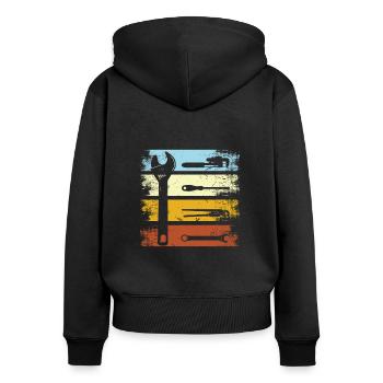 Outils de menuisiers vintage bricolage - Sweat à capuche zippé Premium bio Femme - noir - Dos - Julia (174cm)