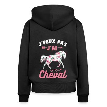 Je peux pas j'ai cheval silhouette cheval fleurs - Sweat à capuche zippé Premium bio Femme - noir - Dos - Julia (174cm)