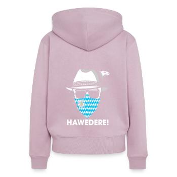 Hawedere Hallo Bayern bayrischer Dialekt - Frauen Premium Bio Zip Hoodie - Altrosa - Hinten - Julia (174cm)