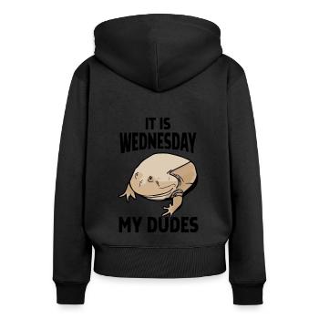 C’est mercredi, mes copains - Sweat à capuche zippé Premium bio Femme - noir - Dos - Julia (174cm)