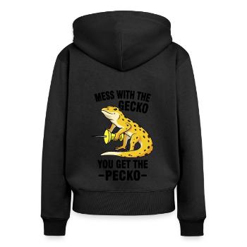 Mèmes Gecko - Sweat à capuche zippé Premium bio Femme - noir - Dos - Julia (174cm)