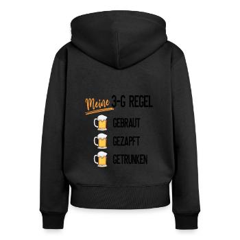 Meine 3G-Regel : Gebraut - Gezapft - Getrunken - Frauen Premium Bio Zip Hoodie - Schwarz - Hinten - Julia (174cm)