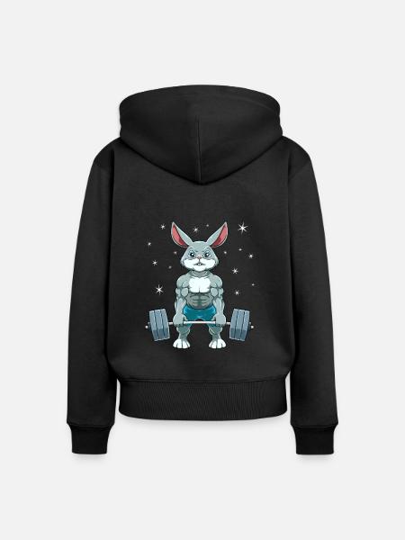 Hase Gewichtheben Fitness-Studio - Frauen Premium Bio Zip Hoodie - Schwarz