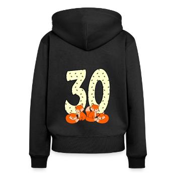 30e anniversaire - Sweat à capuche zippé Premium bio Femme - noir - Dos - Julia (174cm)