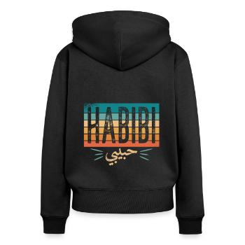 arabische Schrift Habibi Geschenkidee auf arabisch - Frauen Premium Bio Zip Hoodie - Schwarz - Hinten - Julia (174cm)