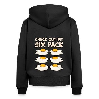 Ei Sixpack Geschenk - Frauen Premium Bio Zip Hoodie - Schwarz - Hinten - Julia (174cm)