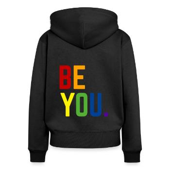 Be you LGBTQ+ Gay Pride Regenbogen CSD Coming Out - Frauen Premium Bio Zip Hoodie - Schwarz - Hinten - Julia (174cm)
