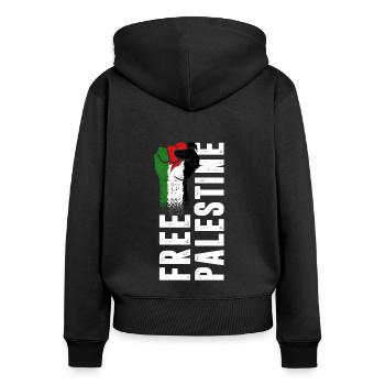 Palestine Tshirt Hommes Enfants Femmes Palestine - Sweat à capuche zippé Premium bio Femme - noir - Dos - Julia (174cm)