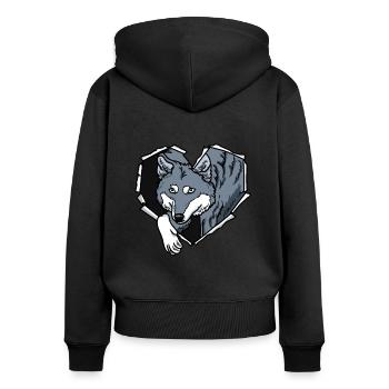 Riss Wolf Zerrissenes Loch Herz Wolfsgesicht - Frauen Premium Bio Zip Hoodie - Schwarz - Hinten - Julia (174cm)