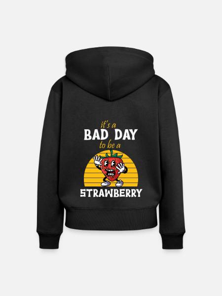 Erdbeere - Frauen Premium Bio Zip Hoodie - Schwarz