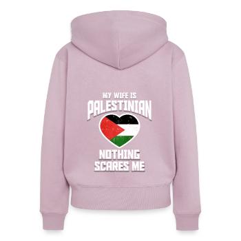 Palestinien - Sweat à capuche zippé Premium bio Femme - rose poudré - Dos - Julia (174cm)