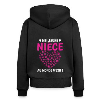 Meilleure annonce nièce monde chats chiens pattes - Sweat à capuche zippé Premium bio Femme - noir - Dos - Julia (174cm)