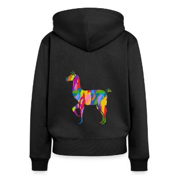 Lama Bunt Vintage Regenbogen Retro Alpaka - Frauen Premium Bio Zip Hoodie - Schwarz - Hinten - Julia (174cm)