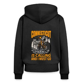 Connecticut-reisen-geschenk - Frauen Premium Bio Zip Hoodie - Schwarz - Hinten - Julia (174cm)