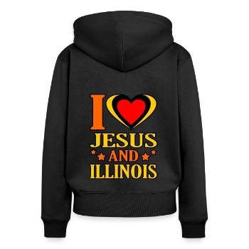 J’aime Jésus et le cadeau de l’Illinois - Sweat à capuche zippé Premium bio Femme - noir - Dos - Julia (174cm)