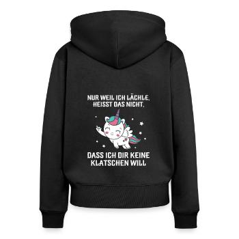 Nur weil ich lächle klatschen Ohrfeige - Frauen Premium Bio Zip Hoodie - Schwarz - Hinten - Julia (174cm)