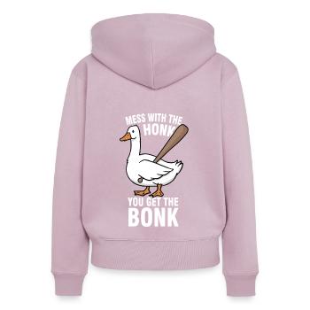 Gänse Meme Mess With The Honk You Get The Bonk - Frauen Premium Bio Zip Hoodie - Altrosa - Hinten - Julia (174cm)