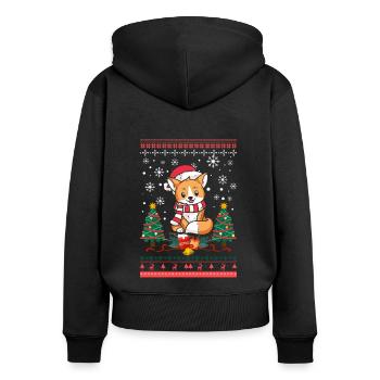 Vilain Noël Fox Pattern Tricoté Noël Christ Enfant - Sweat à capuche zippé Premium bio Femme - noir - Dos - Julia (174cm)