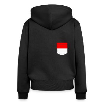 Indonésie Cadeau de poche - Sweat à capuche zippé Premium bio Femme - noir - Dos - Julia (174cm)
