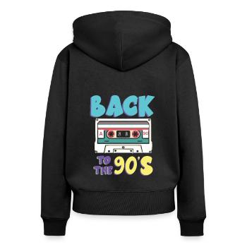 Back to the 90s - Frauen Premium Bio Zip Hoodie - Schwarz - Hinten - Julia (174cm)