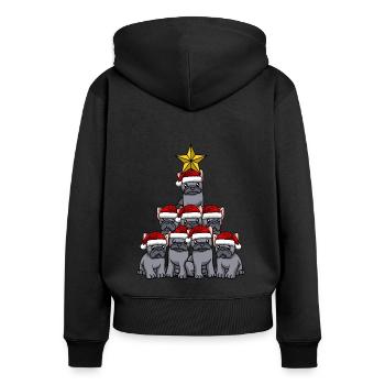 Frenchie Weihnachtsbaum - Frauen Premium Bio Zip Hoodie - Schwarz - Hinten - Julia (174cm)
