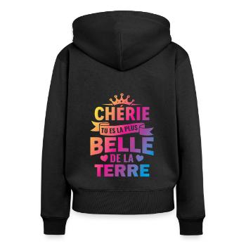 chérie tu es la plus belle de la terre couple - Sweat à capuche zippé Premium bio Femme - noir - Dos - Julia (174cm)