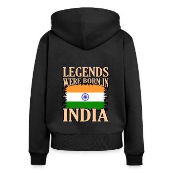 Indien - Frauen Premium Bio Zip Hoodie - Schwarz - Hinten - Julia (174cm)