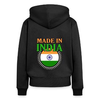 Indien - Frauen Premium Bio Zip Hoodie - Schwarz - Hinten - Julia (174cm)