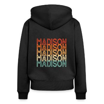 Madison Wisconsin - Sweat à capuche zippé Premium bio Femme - noir - Dos - Julia (174cm)