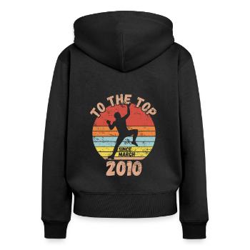 Anniversaire Escalade Bouldering depuis mars 2010 - Sweat à capuche zippé Premium bio Femme - noir - Dos - Julia (174cm)