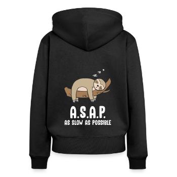 A.S.A.P. As Slow As Possible Faultier - Frauen Premium Bio Zip Hoodie - Schwarz - Hinten - Julia (174cm)