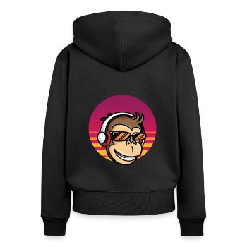 Monkey with headset - Women's Premium Organic Zip Hoodie - black - Back - Julia (174cm)