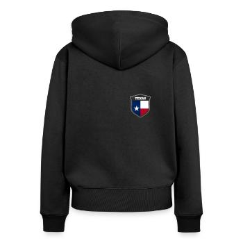Texas - Frauen Premium Bio Zip Hoodie - Schwarz - Hinten - Julia (174cm)