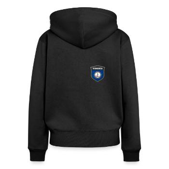 Virginia - Frauen Premium Bio Zip Hoodie - Schwarz - Hinten - Julia (174cm)