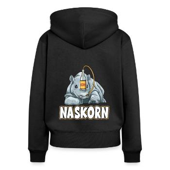 Naskorn Nashorn mit Korn - Frauen Premium Bio Zip Hoodie - Schwarz - Hinten - Julia (174cm)