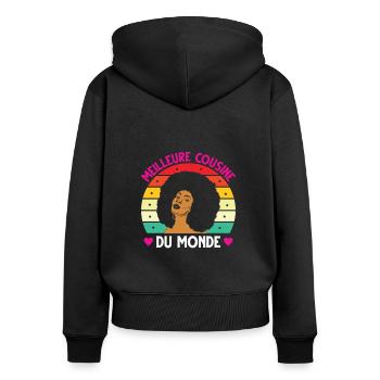 Meilleure cousine monde vintage femme noire - Sweat à capuche zippé Premium bio Femme - noir - Dos - Julia (174cm)