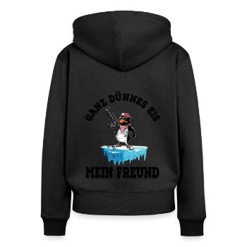 Ganz dünnes Eis mein Freund - Frauen Premium Bio Zip Hoodie - Schwarz - Hinten - Julia (174cm)