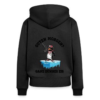 Guten Morgen? Ganz dünnes Eis - Frauen Premium Bio Zip Hoodie - Schwarz - Hinten - Julia (174cm)