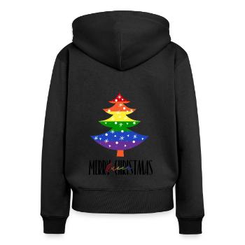 Merry Queer Christmas - Schöne Queere Weihnachten - Frauen Premium Bio Zip Hoodie - Schwarz - Hinten - Julia (174cm)