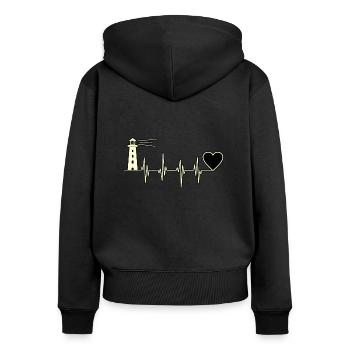 Leuchtturm - Frauen Premium Bio Zip Hoodie - Schwarz - Hinten - Julia (174cm)