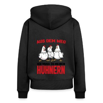 Aus dem weg - ich muss zu meinen Hühnern - Frauen Premium Bio Zip Hoodie - Schwarz - Hinten - Julia (174cm)