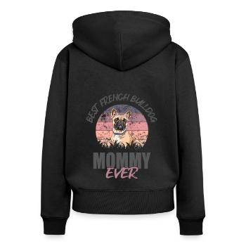 Français Bulldog - Sweat à capuche zippé Premium bio Femme - noir - Dos - Julia (174cm)